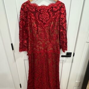 Tadashi Shoji Scarlet Floral Lace Gown